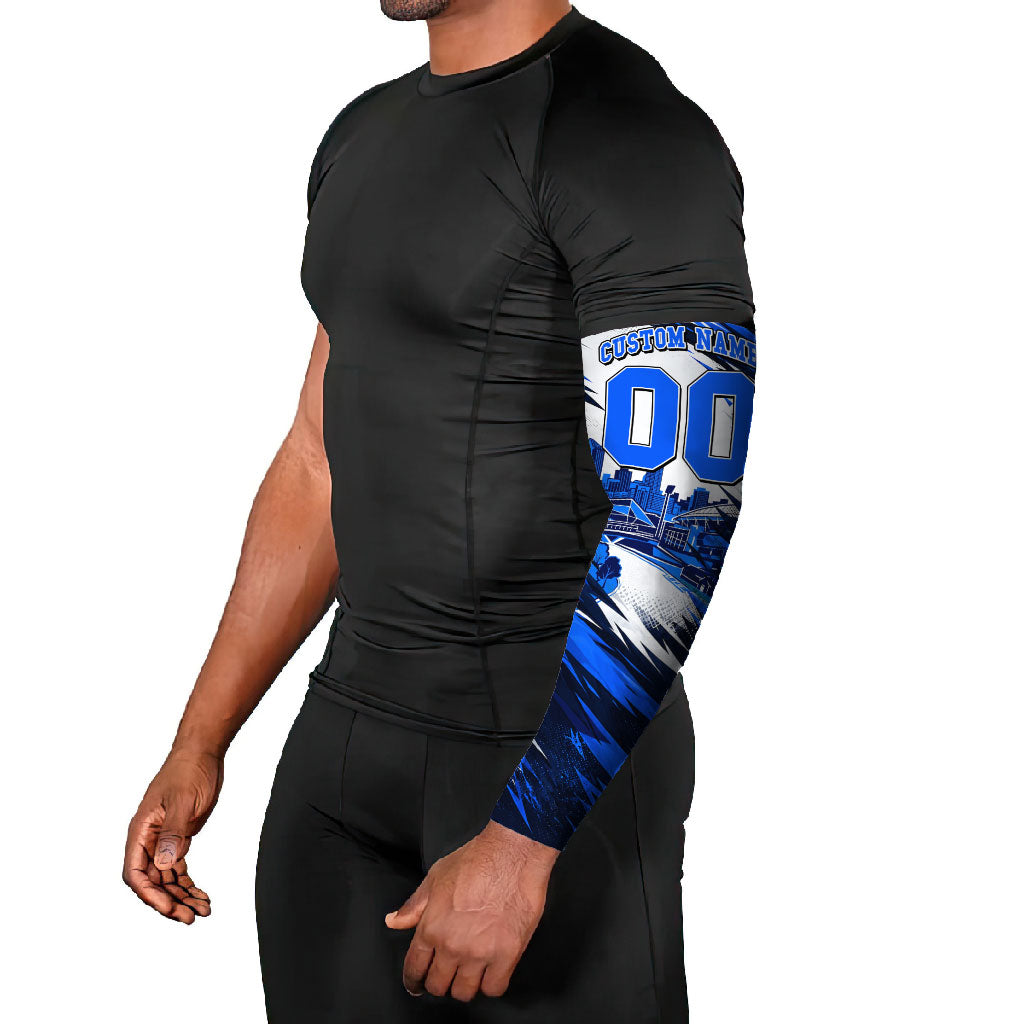Personalised Adelaide Strikers Cricket Fan Pride Arm Sleeves Dynamic Cricket Graphic Art With Adelaide City Skyline