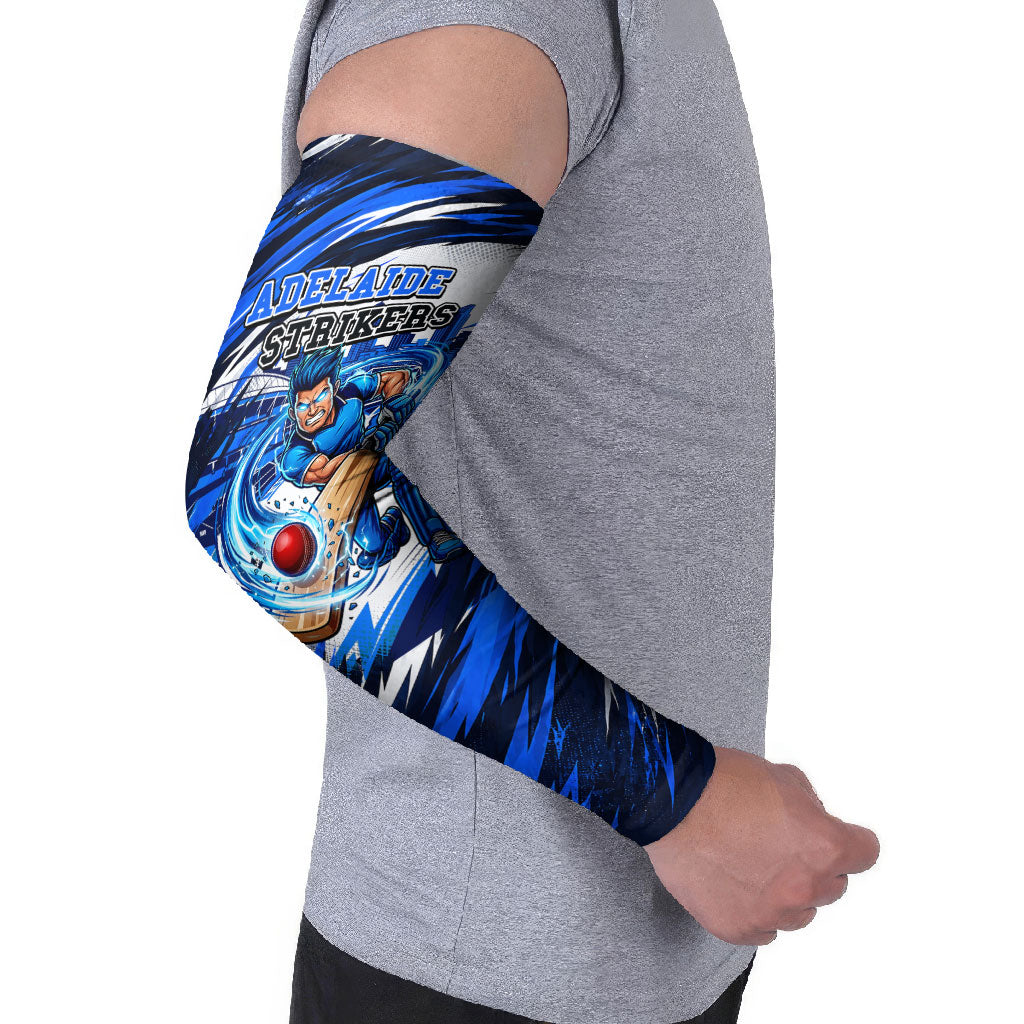 Personalised Adelaide Strikers Cricket Fan Pride Arm Sleeves Dynamic Cricket Graphic Art With Adelaide City Skyline