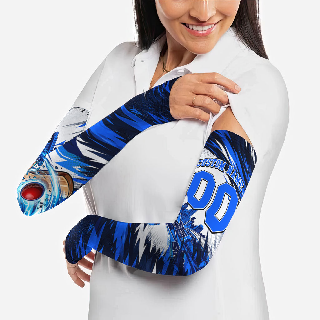 Personalised Adelaide Strikers Cricket Fan Pride Arm Sleeves Dynamic Cricket Graphic Art With Adelaide City Skyline