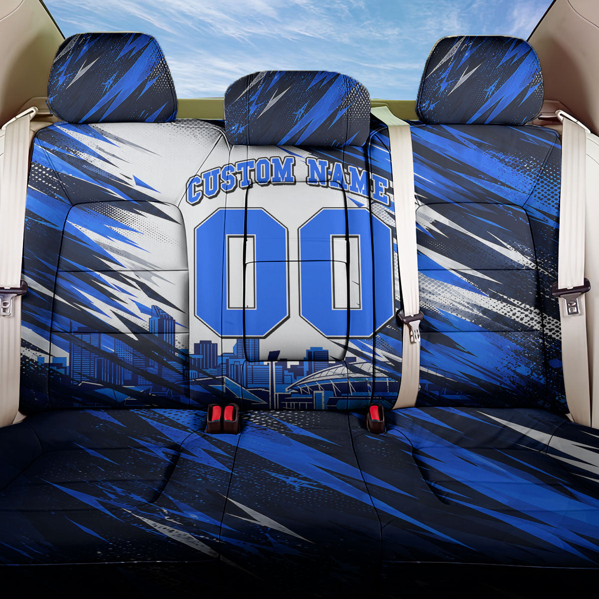 Personalised Adelaide Strikers Cricket Fan Pride Back Car Seat Cover Dynamic Cricket Graphic Art With Adelaide City Skyline