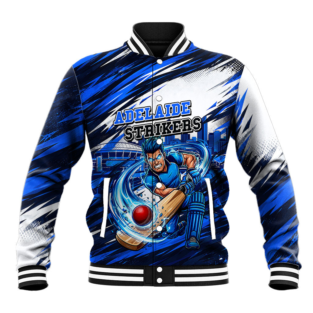 Personalised Adelaide Strikers Cricket Fan Pride Baseball Jacket Dynamic Cricket Graphic Art With Adelaide City Skyline