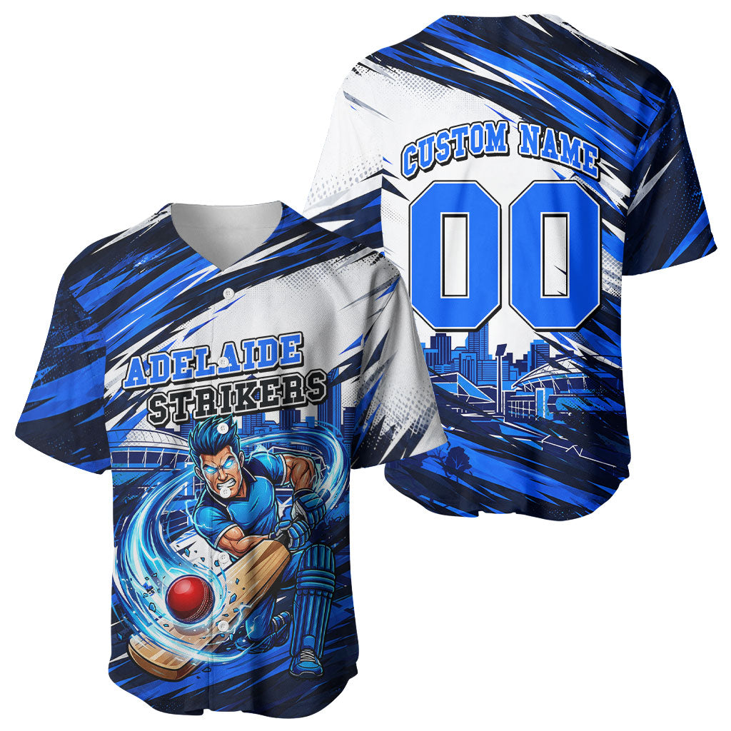 Personalised Adelaide Strikers Cricket Fan Pride Baseball Jersey Dynamic Cricket Graphic Art With Adelaide City Skyline