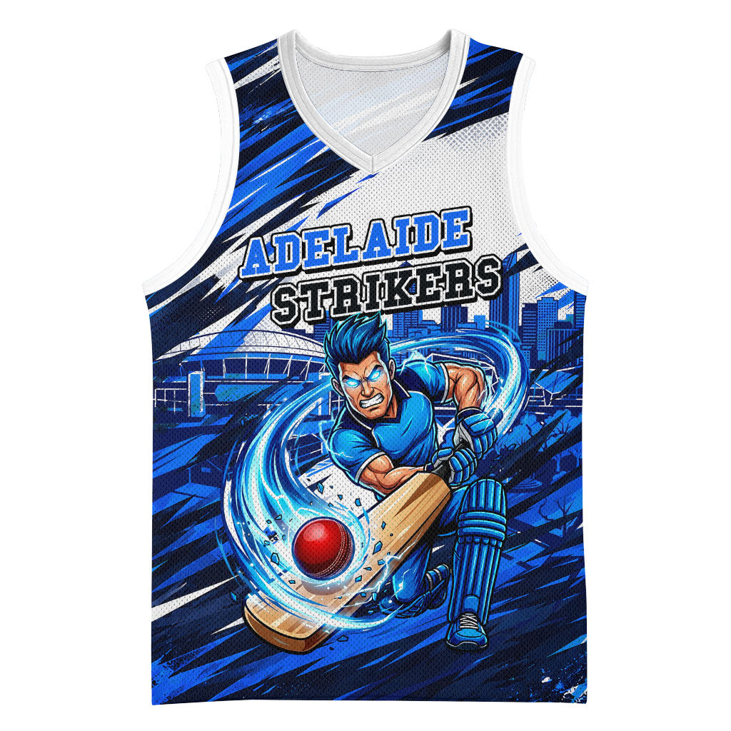 Personalised Adelaide Strikers Cricket Fan Pride Basketball Jersey Dynamic Cricket Graphic Art With Adelaide City Skyline