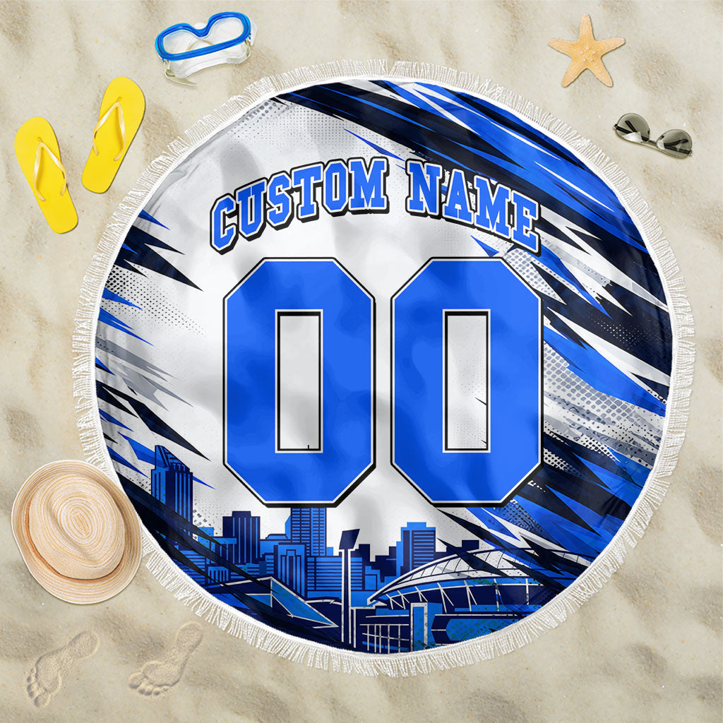 Personalised Adelaide Strikers Cricket Fan Pride Beach Blanket Dynamic Cricket Graphic Art With Adelaide City Skyline