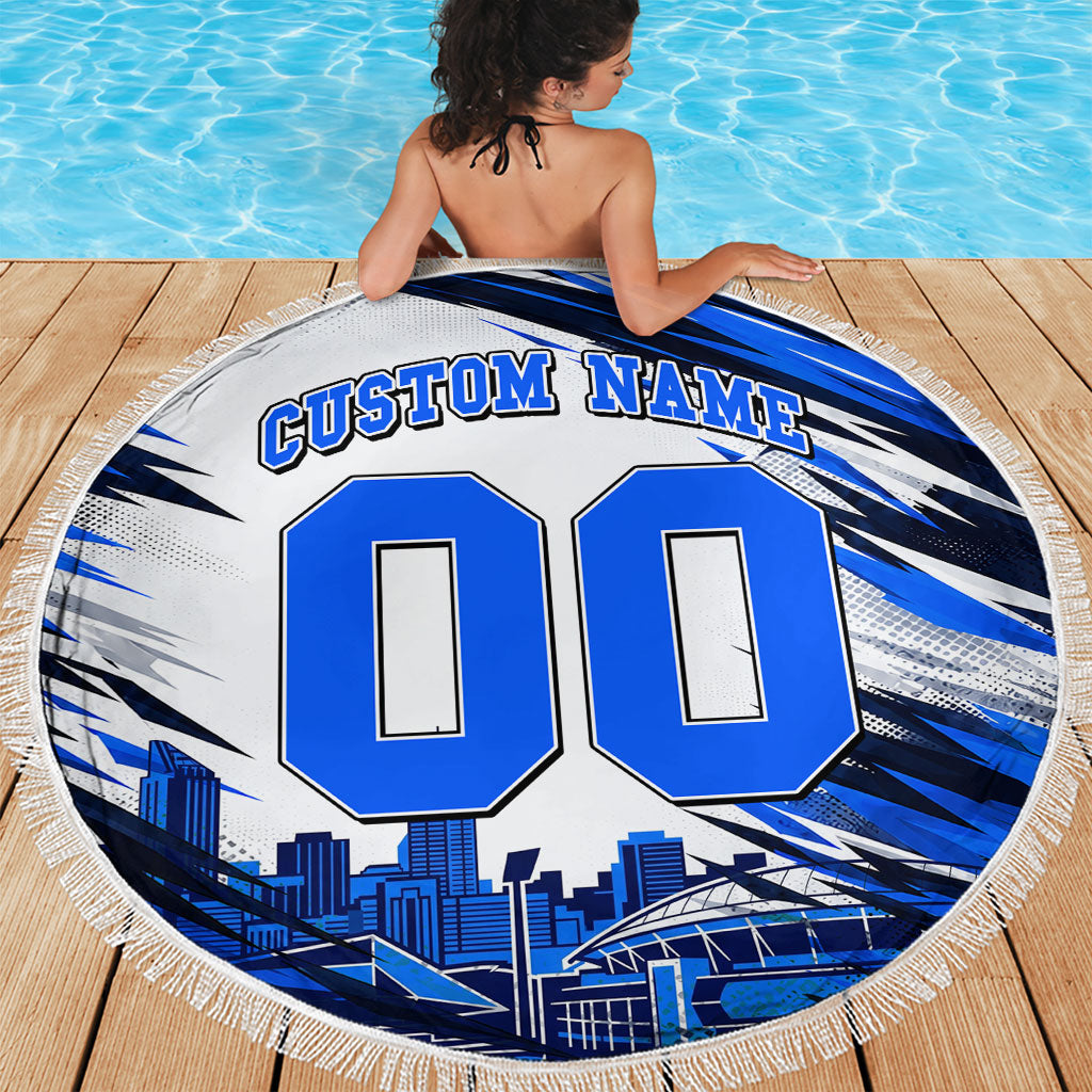 Personalised Adelaide Strikers Cricket Fan Pride Beach Blanket Dynamic Cricket Graphic Art With Adelaide City Skyline