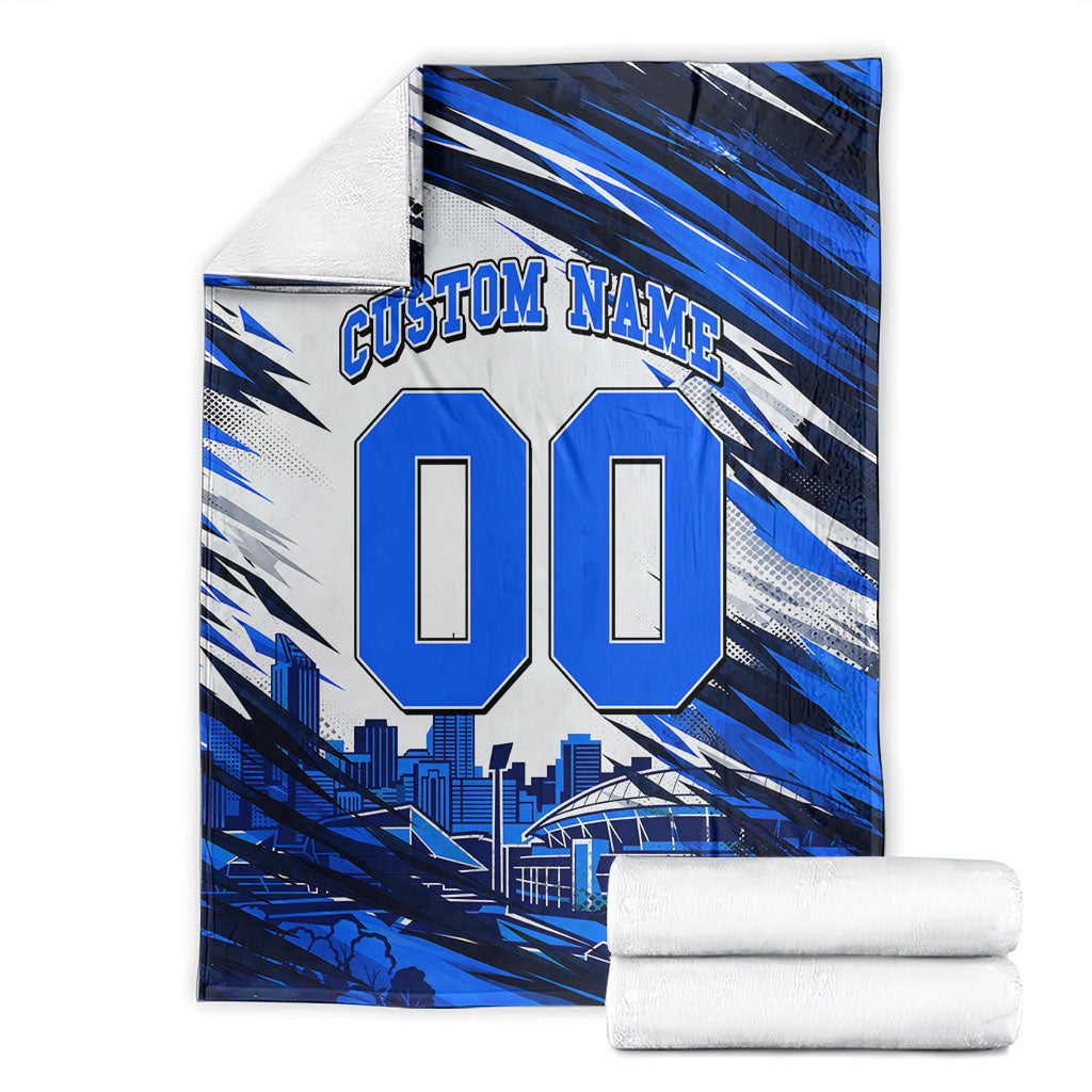 Personalised Adelaide Strikers Cricket Fan Pride Blanket Dynamic Cricket Graphic Art With Adelaide City Skyline