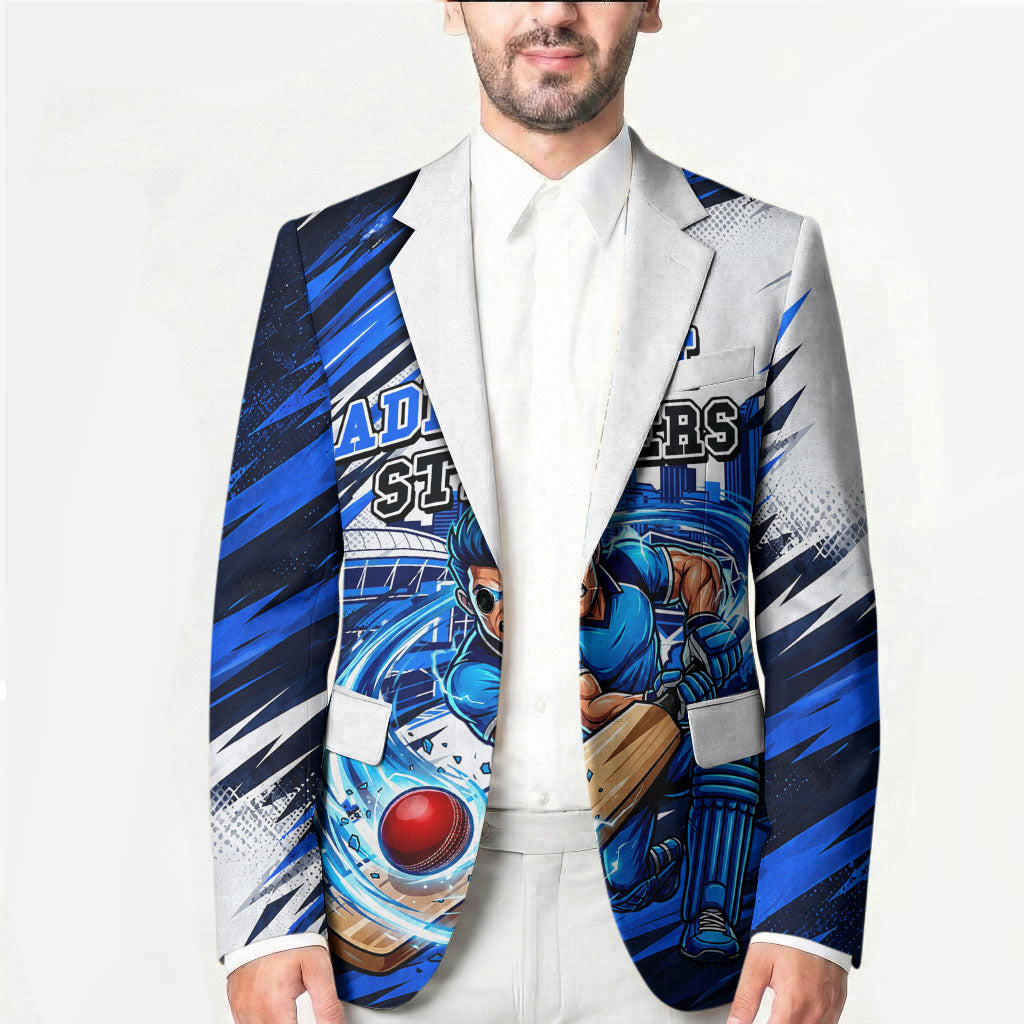 Personalised Adelaide Strikers Cricket Fan Pride Blazer Dynamic Cricket Graphic Art With Adelaide City Skyline