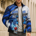 Personalised Adelaide Strikers Cricket Fan Pride Bomber Puffer Jacket Dynamic Cricket Graphic Art With Adelaide City Skyline