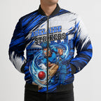 Personalised Adelaide Strikers Cricket Fan Pride Bomber Puffer Jacket Dynamic Cricket Graphic Art With Adelaide City Skyline