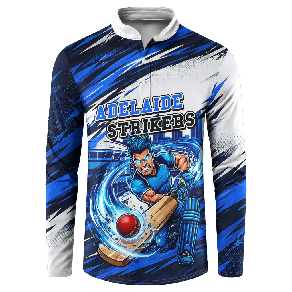 Personalised Adelaide Strikers Cricket Fan Pride Button Sweatshirt Dynamic Cricket Graphic Art With Adelaide City Skyline