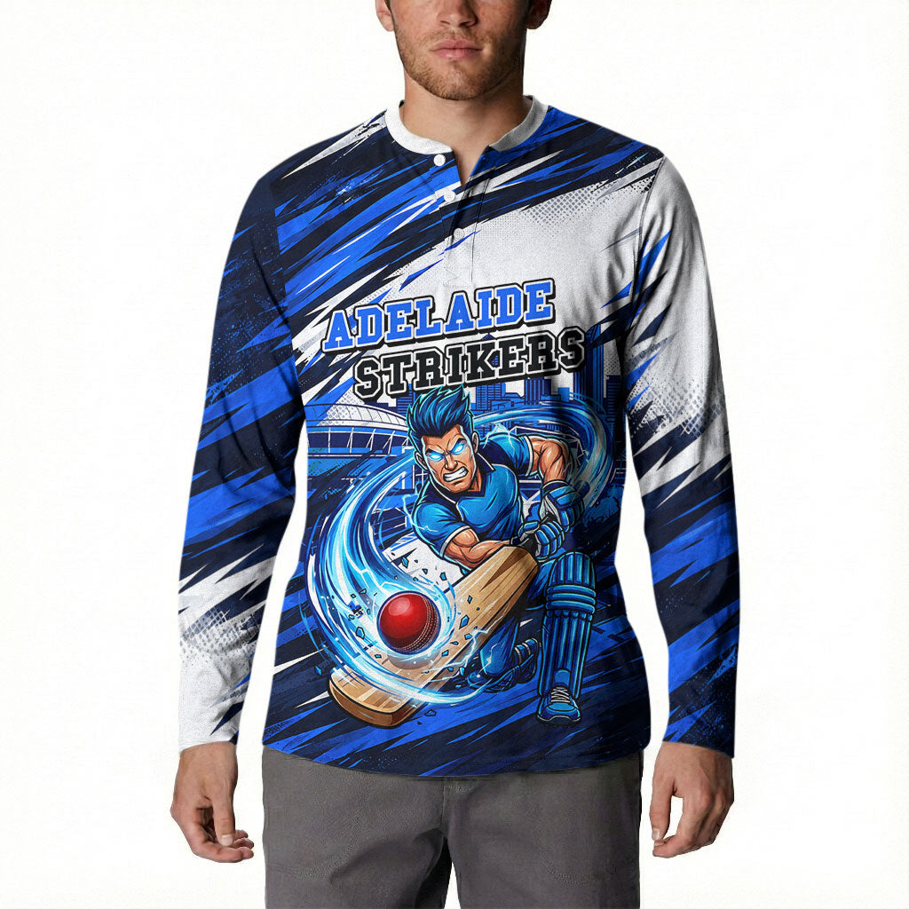 Personalised Adelaide Strikers Cricket Fan Pride Button Sweatshirt Dynamic Cricket Graphic Art With Adelaide City Skyline