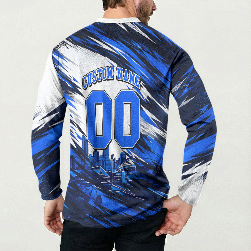 Personalised Adelaide Strikers Cricket Fan Pride Button Sweatshirt Dynamic Cricket Graphic Art With Adelaide City Skyline