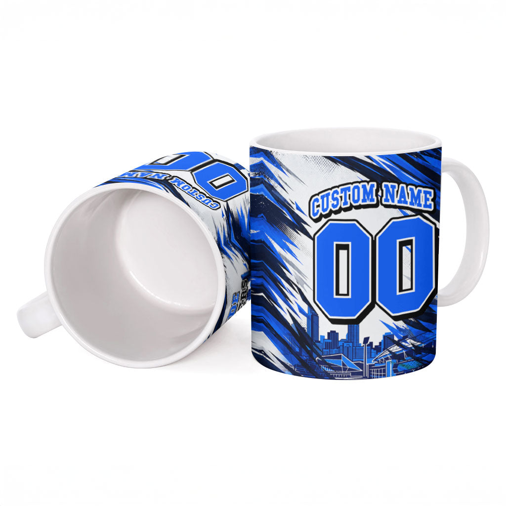 Personalised Adelaide Strikers Cricket Fan Pride Ceramic Mug Dynamic Cricket Graphic Art With Adelaide City Skyline