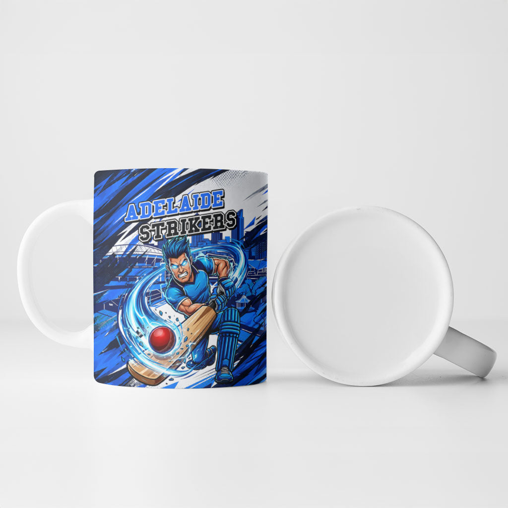 Personalised Adelaide Strikers Cricket Fan Pride Ceramic Mug Dynamic Cricket Graphic Art With Adelaide City Skyline