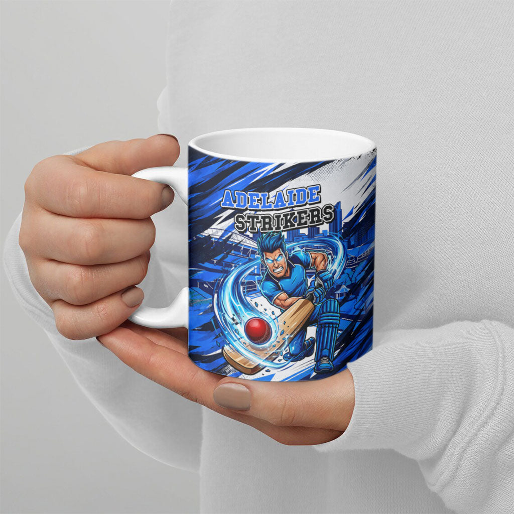 Personalised Adelaide Strikers Cricket Fan Pride Ceramic Mug Dynamic Cricket Graphic Art With Adelaide City Skyline
