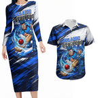 Personalised Adelaide Strikers Cricket Fan Pride Couples Matching Long Sleeve Bodycon Dress and Hawaiian Shirt Dynamic Cricket Graphic Art With Adelaide City Skyline