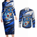 Personalised Adelaide Strikers Cricket Fan Pride Couples Matching Long Sleeve Bodycon Dress and Long Sleeve Button Shirt Dynamic Cricket Graphic Art With Adelaide City Skyline