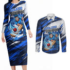 Personalised Adelaide Strikers Cricket Fan Pride Couples Matching Long Sleeve Bodycon Dress and Long Sleeve Button Shirt Dynamic Cricket Graphic Art With Adelaide City Skyline
