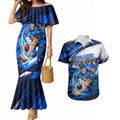 Personalised Adelaide Strikers Cricket Fan Pride Couples Matching Mermaid Dress and Hawaiian Shirt Dynamic Cricket Graphic Art With Adelaide City Skyline