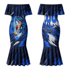 Personalised Adelaide Strikers Cricket Fan Pride Couples Matching Mermaid Dress and Hawaiian Shirt Dynamic Cricket Graphic Art With Adelaide City Skyline