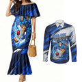 Personalised Adelaide Strikers Cricket Fan Pride Couples Matching Mermaid Dress and Long Sleeve Button Shirt Dynamic Cricket Graphic Art With Adelaide City Skyline