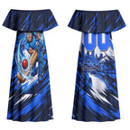 Personalised Adelaide Strikers Cricket Fan Pride Couples Matching Off Shoulder Maxi Dress and Hawaiian Shirt Dynamic Cricket Graphic Art With Adelaide City Skyline