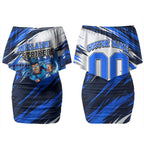 Personalised Adelaide Strikers Cricket Fan Pride Couples Matching Off Shoulder Short Dress and Long Sleeve Button Shirt Dynamic Cricket Graphic Art With Adelaide City Skyline