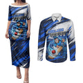 Personalised Adelaide Strikers Cricket Fan Pride Couples Matching Puletasi and Long Sleeve Button Shirt Dynamic Cricket Graphic Art With Adelaide City Skyline