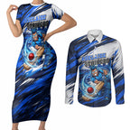 Personalised Adelaide Strikers Cricket Fan Pride Couples Matching Short Sleeve Bodycon Dress and Long Sleeve Button Shirt Dynamic Cricket Graphic Art With Adelaide City Skyline