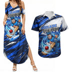 Personalised Adelaide Strikers Cricket Fan Pride Couples Matching Summer Maxi Dress and Hawaiian Shirt Dynamic Cricket Graphic Art With Adelaide City Skyline
