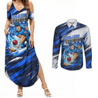 Personalised Adelaide Strikers Cricket Fan Pride Couples Matching Summer Maxi Dress and Long Sleeve Button Shirt Dynamic Cricket Graphic Art With Adelaide City Skyline