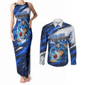 Personalised Adelaide Strikers Cricket Fan Pride Couples Matching Tank Maxi Dress and Long Sleeve Button Shirt Dynamic Cricket Graphic Art With Adelaide City Skyline