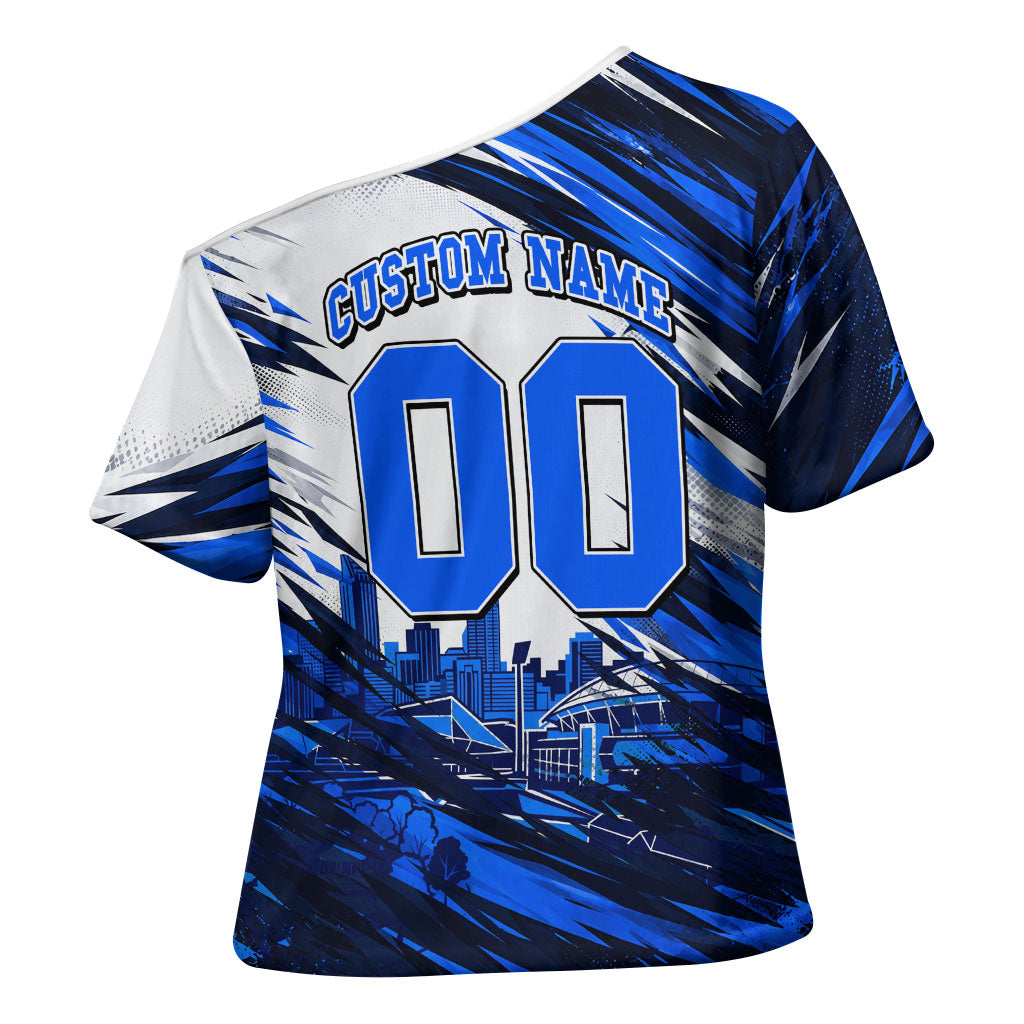 Personalised Adelaide Strikers Cricket Fan Pride Cross Shoulder Shirt Dynamic Cricket Graphic Art With Adelaide City Skyline