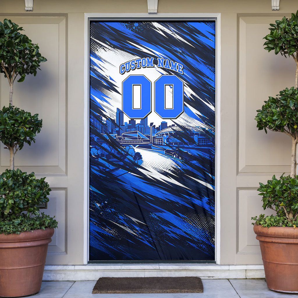 Personalised Adelaide Strikers Cricket Fan Pride Door Cover Dynamic Cricket Graphic Art With Adelaide City Skyline