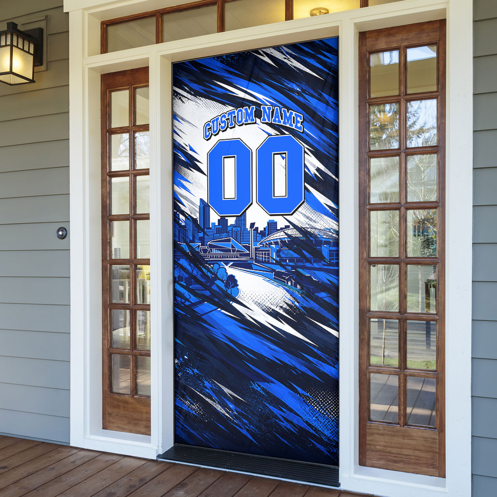 Personalised Adelaide Strikers Cricket Fan Pride Door Cover Dynamic Cricket Graphic Art With Adelaide City Skyline