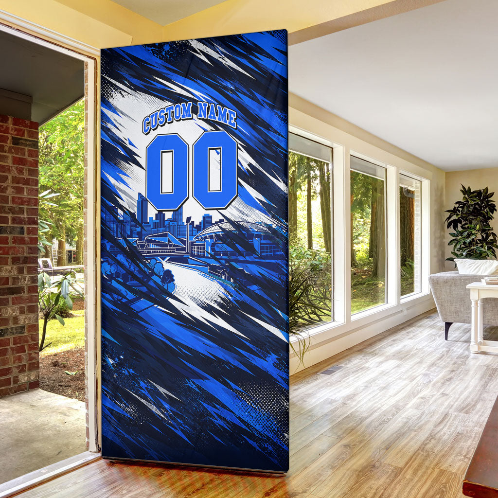 Personalised Adelaide Strikers Cricket Fan Pride Door Cover Dynamic Cricket Graphic Art With Adelaide City Skyline