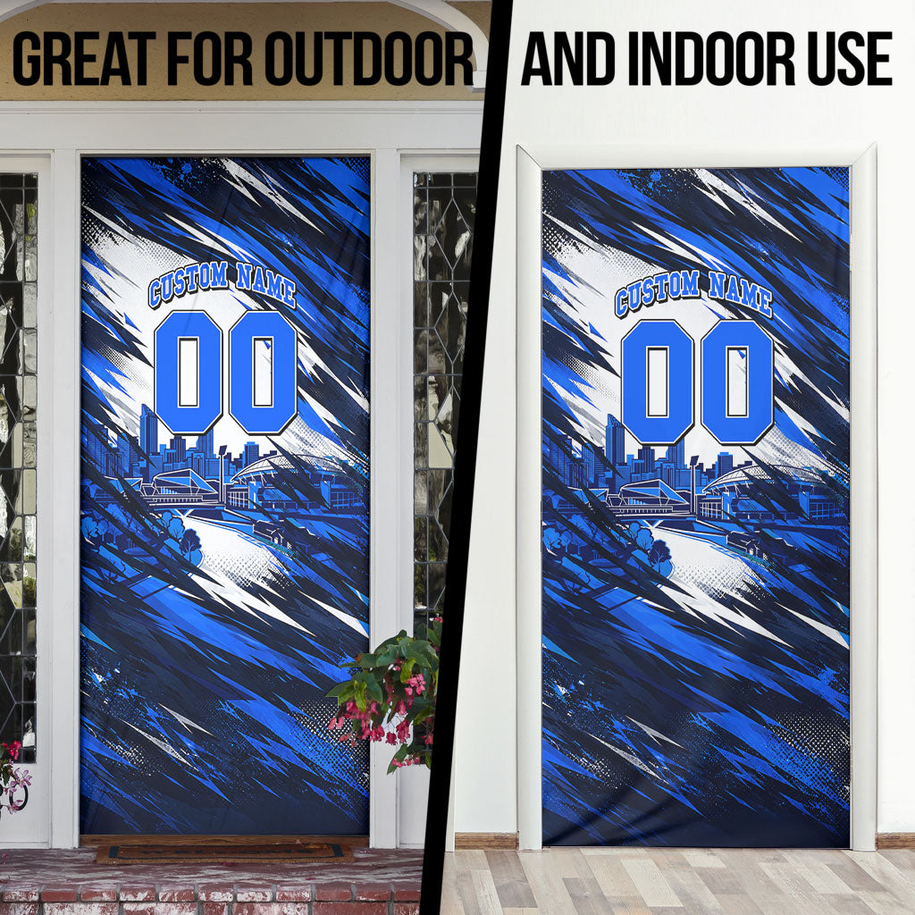 Personalised Adelaide Strikers Cricket Fan Pride Door Cover Dynamic Cricket Graphic Art With Adelaide City Skyline