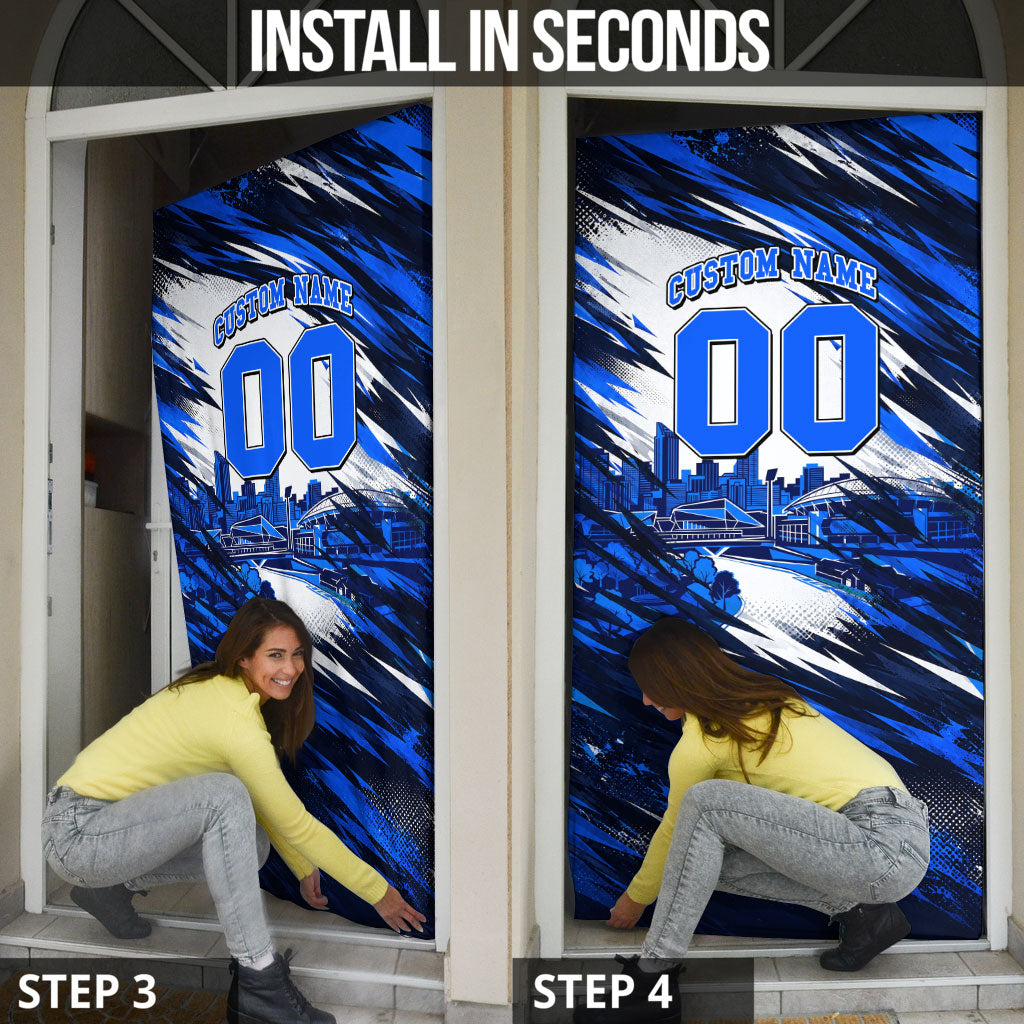 Personalised Adelaide Strikers Cricket Fan Pride Door Cover Dynamic Cricket Graphic Art With Adelaide City Skyline