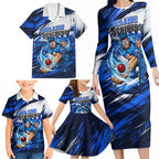 Personalised Adelaide Strikers Cricket Fan Pride Family Matching Long Sleeve Bodycon Dress and Hawaiian Shirt Dynamic Cricket Graphic Art With Adelaide City Skyline