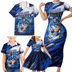 Personalised Adelaide Strikers Cricket Fan Pride Family Matching Short Sleeve Bodycon Dress and Hawaiian Shirt Dynamic Cricket Graphic Art With Adelaide City Skyline