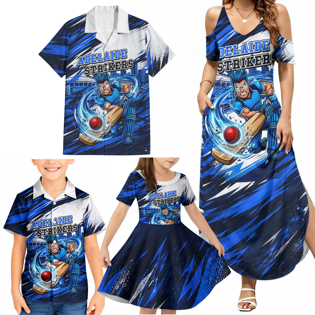 Personalised Adelaide Strikers Cricket Fan Pride Family Matching Summer Maxi Dress and Hawaiian Shirt Dynamic Cricket Graphic Art With Adelaide City Skyline