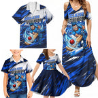 Personalised Adelaide Strikers Cricket Fan Pride Family Matching Summer Maxi Dress and Hawaiian Shirt Dynamic Cricket Graphic Art With Adelaide City Skyline