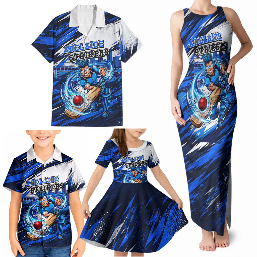 Personalised Adelaide Strikers Cricket Fan Pride Family Matching Tank Maxi Dress and Hawaiian Shirt Dynamic Cricket Graphic Art With Adelaide City Skyline