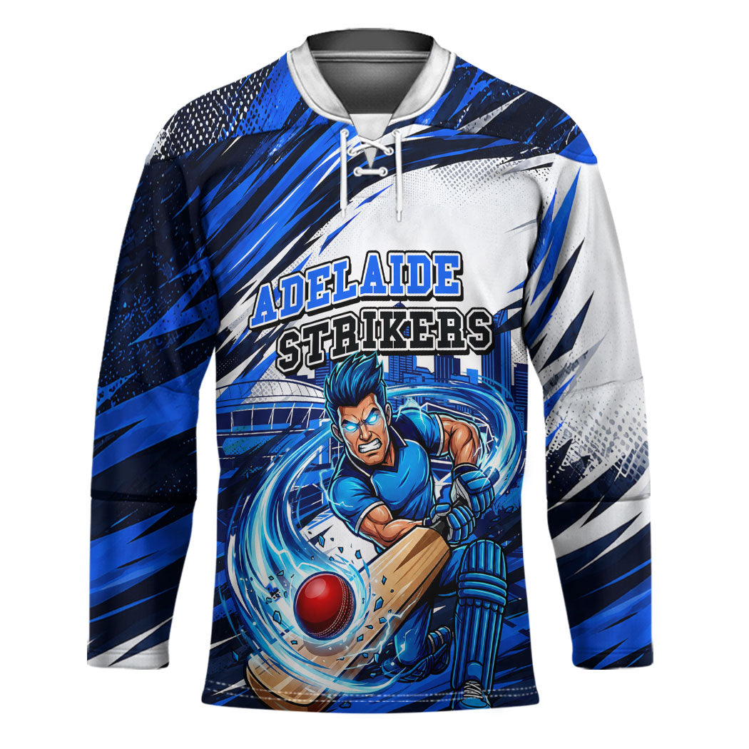 Personalised Adelaide Strikers Cricket Fan Pride Hockey Jersey Dynamic Cricket Graphic Art With Adelaide City Skyline