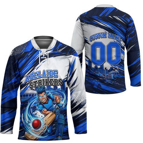 Personalised Adelaide Strikers Cricket Fan Pride Hockey Jersey Dynamic Cricket Graphic Art With Adelaide City Skyline
