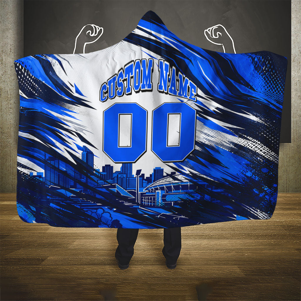 Personalised Adelaide Strikers Cricket Fan Pride Hooded Blanket Dynamic Cricket Graphic Art With Adelaide City Skyline