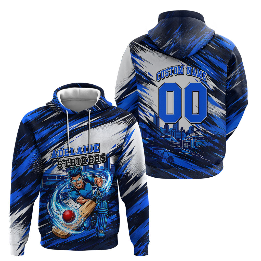 Personalised Adelaide Strikers Cricket Fan Pride Hoodie Dynamic Cricket Graphic Art With Adelaide City Skyline