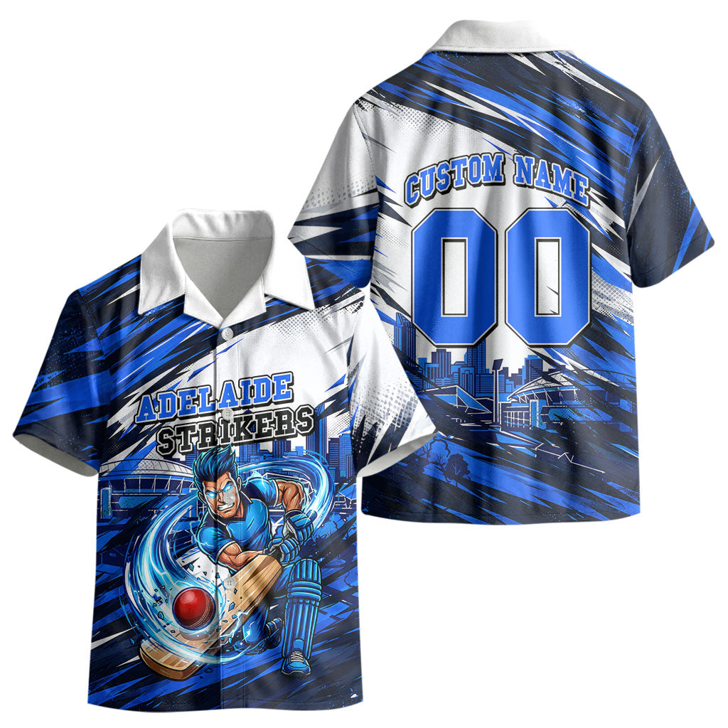 Personalised Adelaide Strikers Cricket Fan Pride Kid Hawaiian Shirt Dynamic Cricket Graphic Art With Adelaide City Skyline