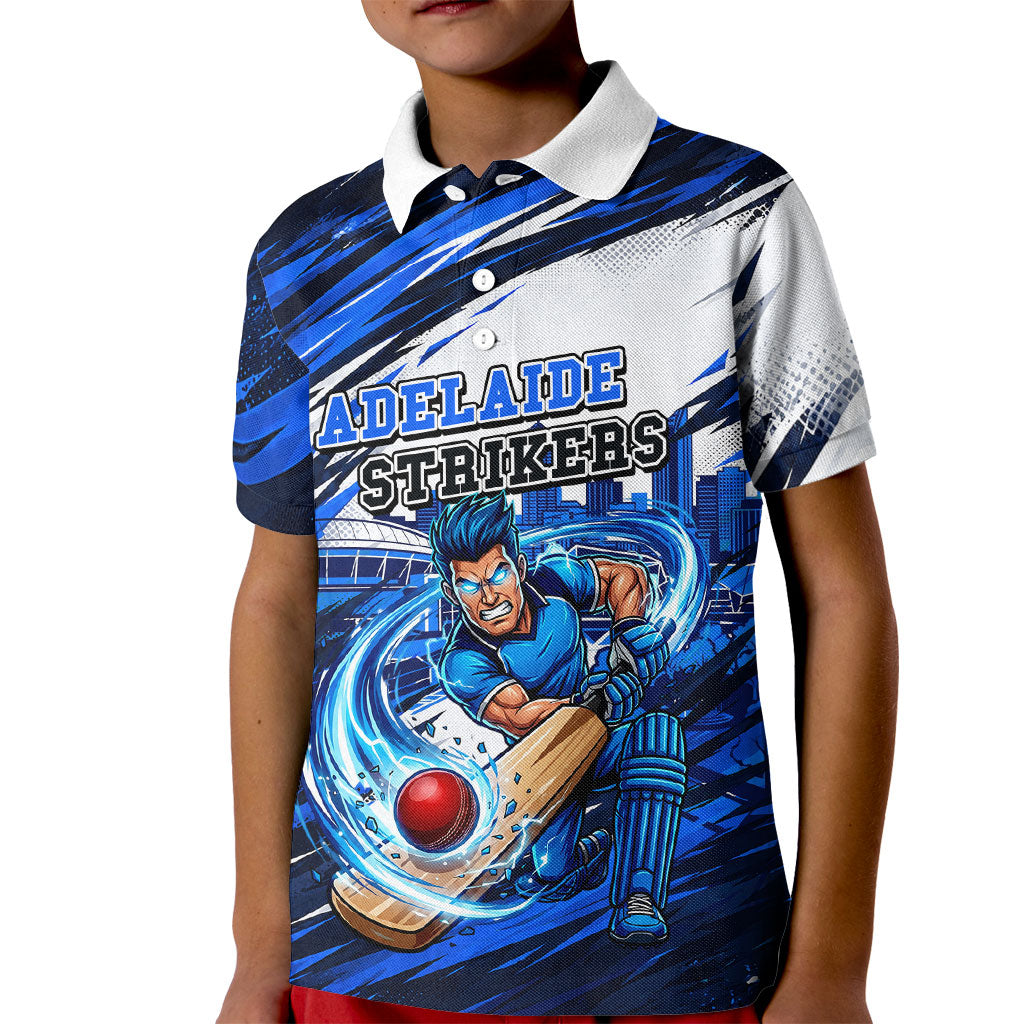 Personalised Adelaide Strikers Cricket Fan Pride Kid Polo Shirt Dynamic Cricket Graphic Art With Adelaide City Skyline