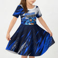 Personalised Adelaide Strikers Cricket Fan Pride Kid Short Sleeve Dress Dynamic Cricket Graphic Art With Adelaide City Skyline